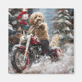 Goldendoodle Hond Rijden Motorfiets Kerstmis Magneet (Voorkant)
