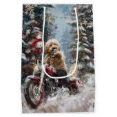 Goldendoodle Hond Rijden Motorfiets Kerstmis Medium Cadeauzakje (Achterkant)