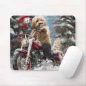 Goldendoodle Hond Rijden Motorfiets Kerstmis Muismat (Met muis)