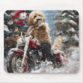 Goldendoodle Hond Rijden Motorfiets Kerstmis Muismat (Voorkant)
