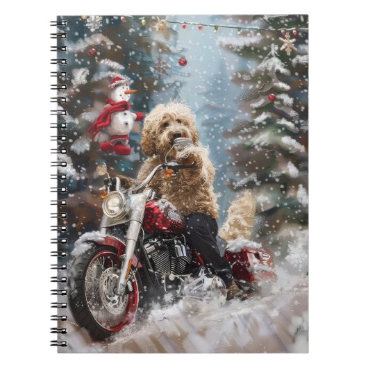 Goldendoodle Hond Rijden Motorfiets Kerstmis Notitieboek (Voorkant)