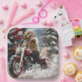 Goldendoodle Hond Rijden Motorfiets Kerstmis Papieren Bordje (Feest)
