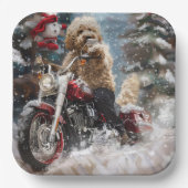 Goldendoodle Hond Rijden Motorfiets Kerstmis Papieren Bordje (Voorkant)