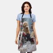 Goldendoodle Hond Rijden Motorfiets Kerstmis Schort (Gedragen)