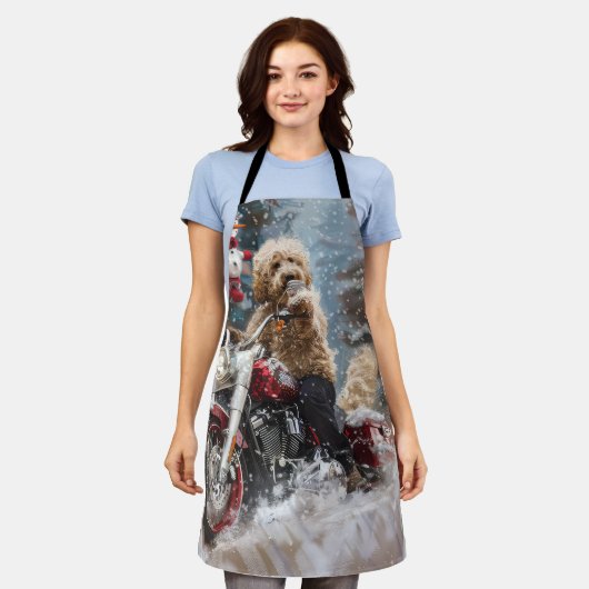Goldendoodle Hond Rijden Motorfiets Kerstmis Schort (Gedragen)