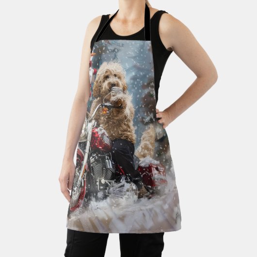 Goldendoodle Hond Rijden Motorfiets Kerstmis Schort (Insitu)