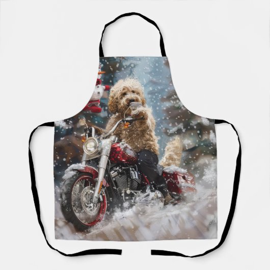 Goldendoodle Hond Rijden Motorfiets Kerstmis Schort (Voorkant)