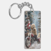 Goldendoodle Hond Rijden Motorfiets Kerstmis Sleutelhanger (Voorkant Links)