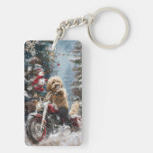 Goldendoodle Hond Rijden Motorfiets Kerstmis Sleutelhanger (achterkant)