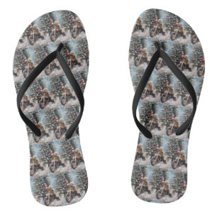 Goldendoodle Hond Rijden Motorfiets Kerstmis Teenslippers