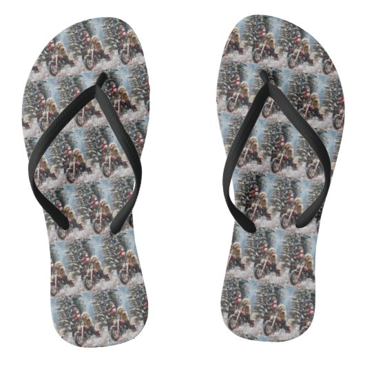 Goldendoodle Hond Rijden Motorfiets Kerstmis Teenslippers (Voetbed)