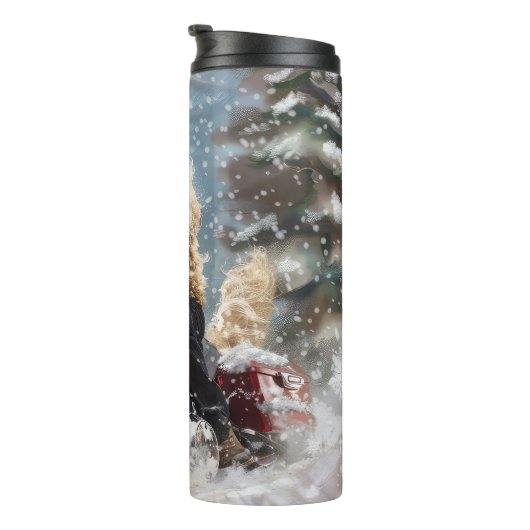 Goldendoodle Hond Rijden Motorfiets Kerstmis Thermosbeker (Geroteerd rechts)