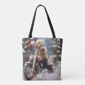 Goldendoodle Hond Rijden Motorfiets Kerstmis Tote Bag (Achterkant)