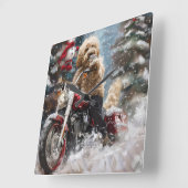 Goldendoodle Hond Rijden Motorfiets Kerstmis Vierkante Klok (Hoek)