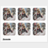 Goldendoodle Hond Rijden Motorfiets Kerstmis Vierkante Sticker (Vel)