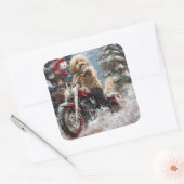 Goldendoodle Hond Rijden Motorfiets Kerstmis Vierkante Sticker (Envelop)