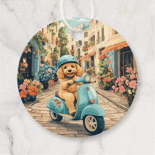 Goldendoodle Hond Rijden Scooter Europese Straten Bedankjes Labels