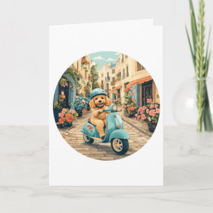 Goldendoodle Hond Rijden Scooter Europese Straten Kaart