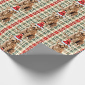 Goldendoodle Hond Rood en Groen Geplaagd Kerstmis Cadeaupapier (Hoek)