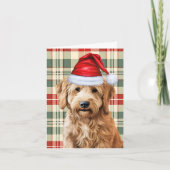 Goldendoodle Hond Rood Groen Geplaagd Kerstmis Feestdagen Kaart (Voorkant)