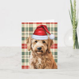 Goldendoodle Hond Rood Groen Geplaagd Kerstmis Feestdagen Kaart
