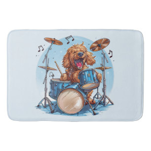 Goldendoodle Hond Speelt op Drums Badmat