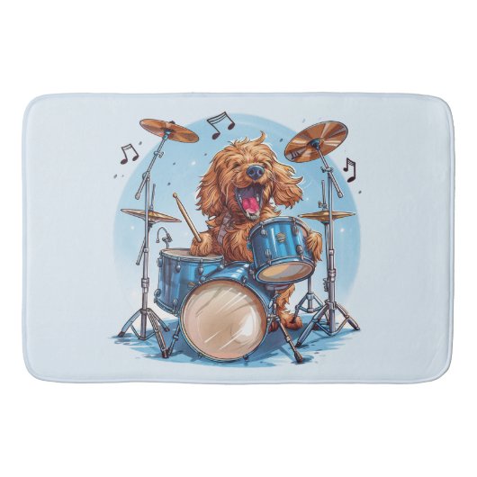 Goldendoodle Hond Speelt op Drums Badmat (Voorkant)