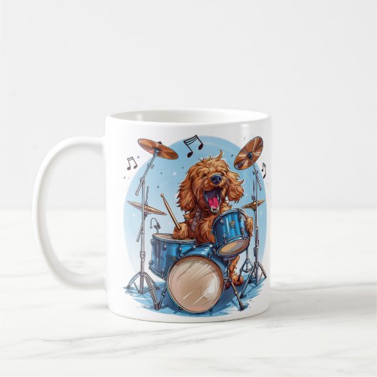 Goldendoodle Hond Speelt op Drums Koffiemok (Links)