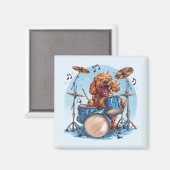 Goldendoodle Hond Speelt op Drums Magneet (Voorkant / Achterkant)