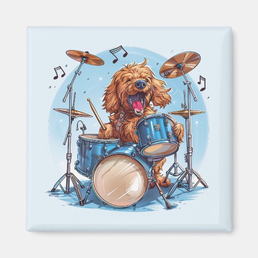 Goldendoodle Hond Speelt op Drums Magneet (Voorkant)