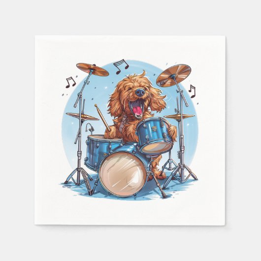 Goldendoodle Hond Speelt op Drums Servet (Voorkant)