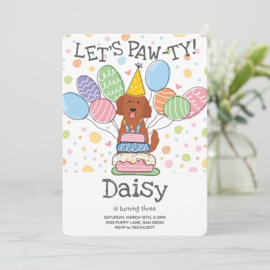 Goldendoodle Hond Verjaardagsfeest Uitnodiging (Staand voorkant)