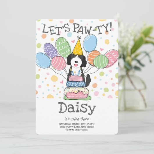 Goldendoodle Hond Verjaardagsfeest Uitnodiging (Staand voorkant)
