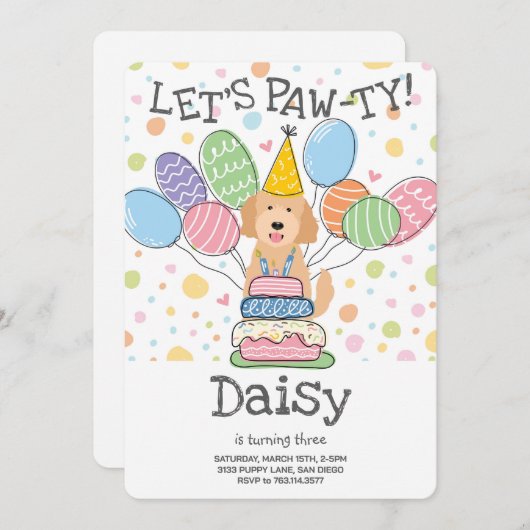 Goldendoodle Hond Verjaardagsfeest Uitnodiging (Voorkant / Achterkant)