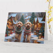 Goldendoodle Honden Kerst Sneeuw Vakantie Kaart (Gele Bloem)