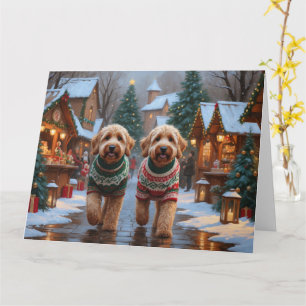 Goldendoodle Honden Kerst Sneeuw Vakantie Kaart