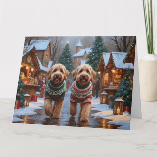 Goldendoodle Honden Kerst Sneeuw Vakantie Kaart (Voorkant)