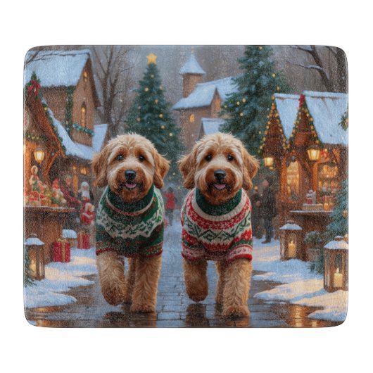 Goldendoodle Honden Kerst Sneeuw Vakantie Snijplank (Voorkant)