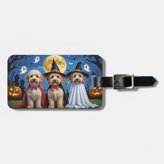 Goldendoodle Honden Pompoen Halloween Grappig Bagagelabel (Voorkant horizontaal)