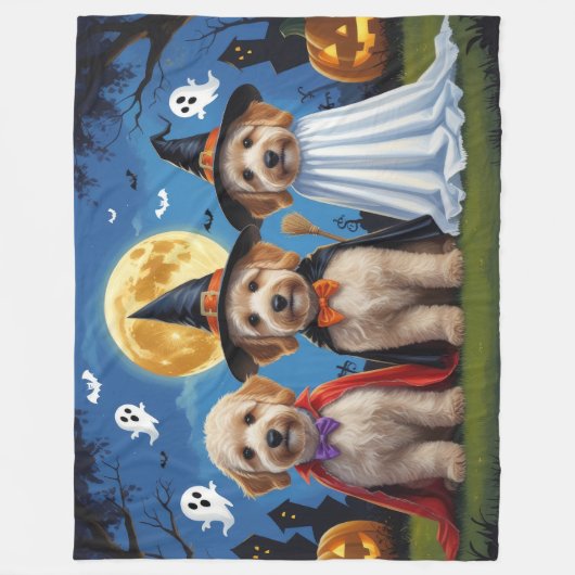 Goldendoodle Honden Pompoen Halloween Grappig Fleece Deken (Voorkant)