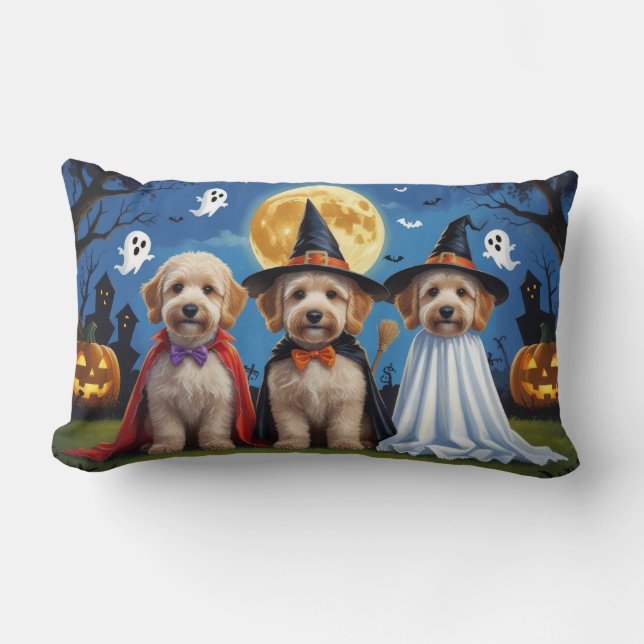 Goldendoodle Honden Pompoen Halloween Grappig Kussen (Voorkant)
