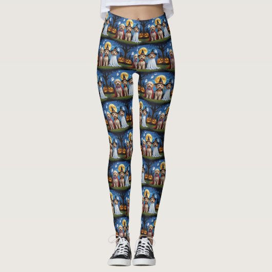 Goldendoodle Honden Pompoen Halloween Grappig Leggings (Voorkant)
