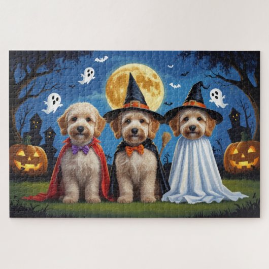 Goldendoodle Honden Pompoen Halloween Grappig Legpuzzel (Horizontaal)