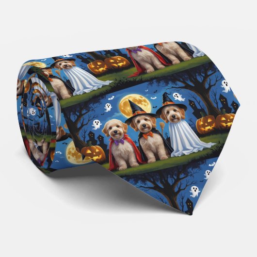 Goldendoodle Honden Pompoen Halloween Grappig Stropdas (Opgerold)