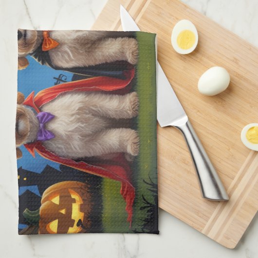 Goldendoodle Honden Pompoen Halloween Grappig Theedoek (Quarter Fold)