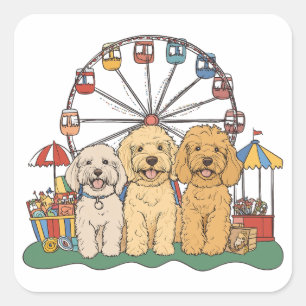 Goldendoodle honden tijdens een carnaval vierkante sticker