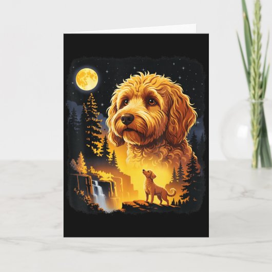 Goldendoodle Huilend naar de Maan Vintage Grappige Kaart (Voorkant)