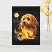 Goldendoodle Huilend naar de Maan Vintage Grappige Kaart (Gele Bloem)