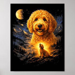 Goldendoodle Huilt naar de Maan Vintage 90s Grappi Poster