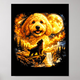 Goldendoodle Huilt naar de Maan Vintage Mystiek Poster